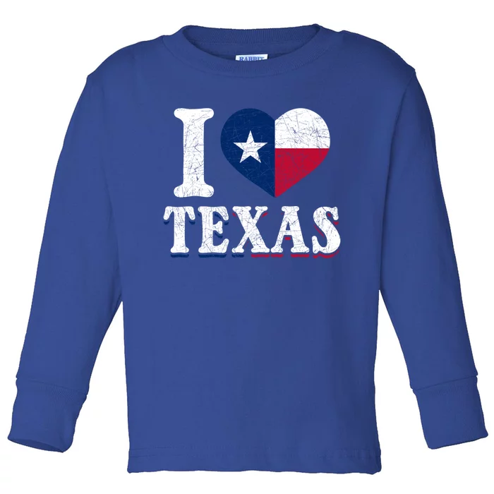 I Love Texas Flag Heart Proud Patriotic Texan Texas Great Gift Toddler Long Sleeve Shirt