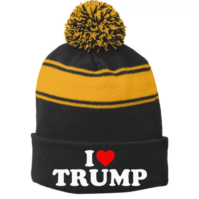 I Love Trump Heart Stripe Pom Pom Beanie