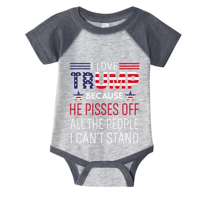 I Love Trump Because He Pisses Off The People I CanT Stand Infant Baby Jersey Bodysuit