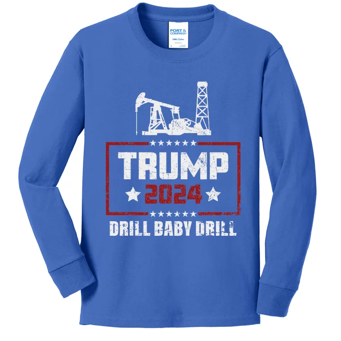 I Love Trump 2024 Drill Baby Drill Kids Long Sleeve Shirt