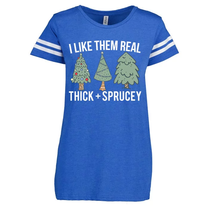 I Like Them Real Thick And Sprucey Christmas Tree Funny Enza Ladies Jersey Football T-Shirt