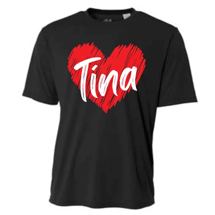 I Love Tina Heart Personalized Name Tina Cooling Performance Crew T-Shirt