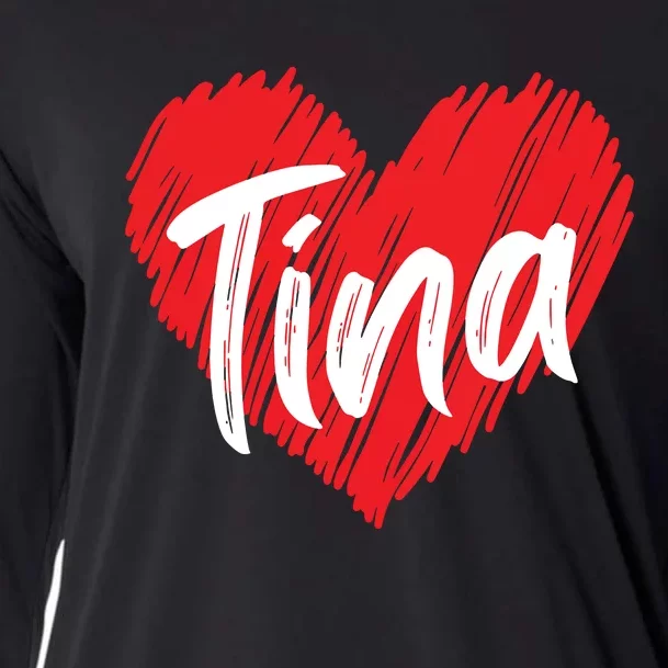 I Love Tina Heart Personalized Name Tina Cooling Performance Long Sleeve Crew