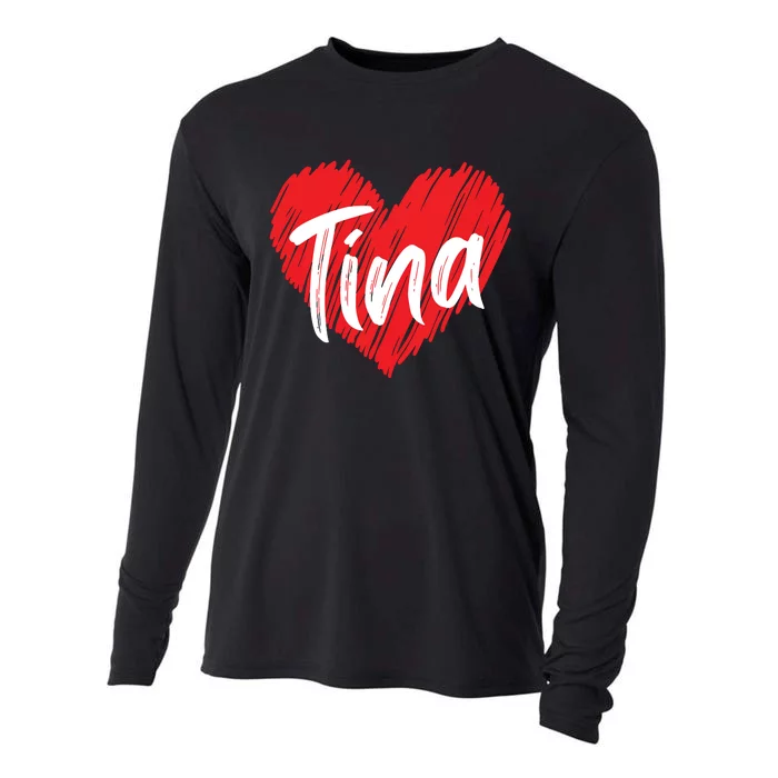 I Love Tina Heart Personalized Name Tina Cooling Performance Long Sleeve Crew