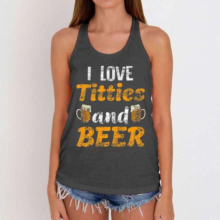 I Love Titties And Beer Funny Tittes And Beer Lovers Women's Knotted Racerback Tank