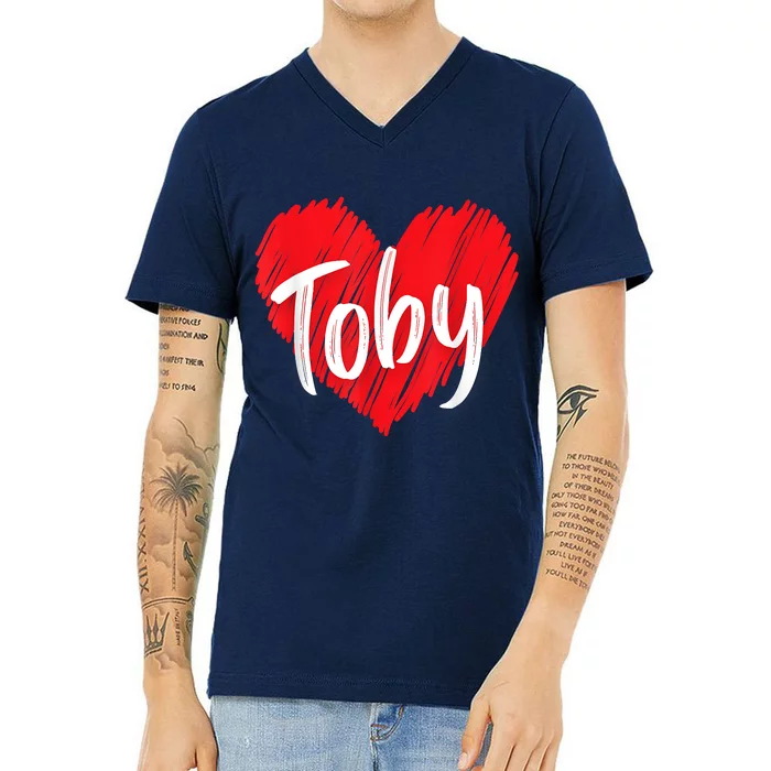 I Love Toby Heart Personalized Name Toby V-Neck T-Shirt