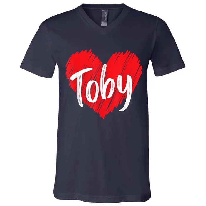 I Love Toby Heart Personalized Name Toby V-Neck T-Shirt