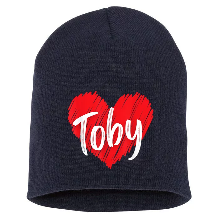 I Love Toby Heart Personalized Name Toby Short Acrylic Beanie