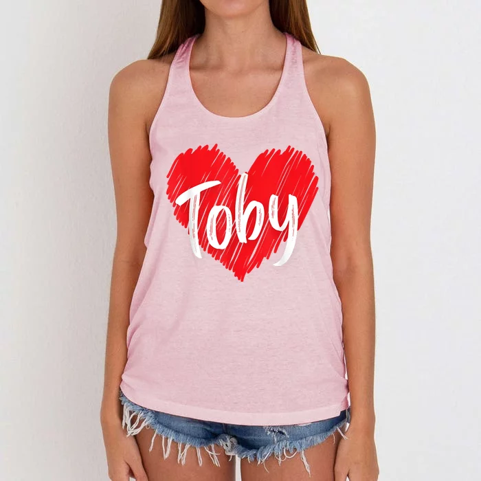 I Love Toby Heart Personalized Name Toby Women's Knotted Racerback Tank