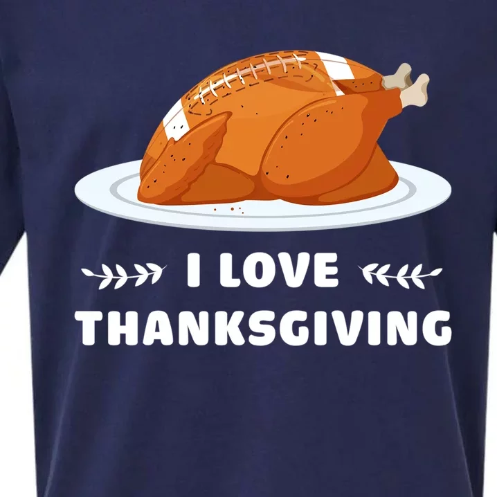 I Love Thanksgiving Funny Football Turkey Cute Gift Sueded Cloud Jersey T-Shirt