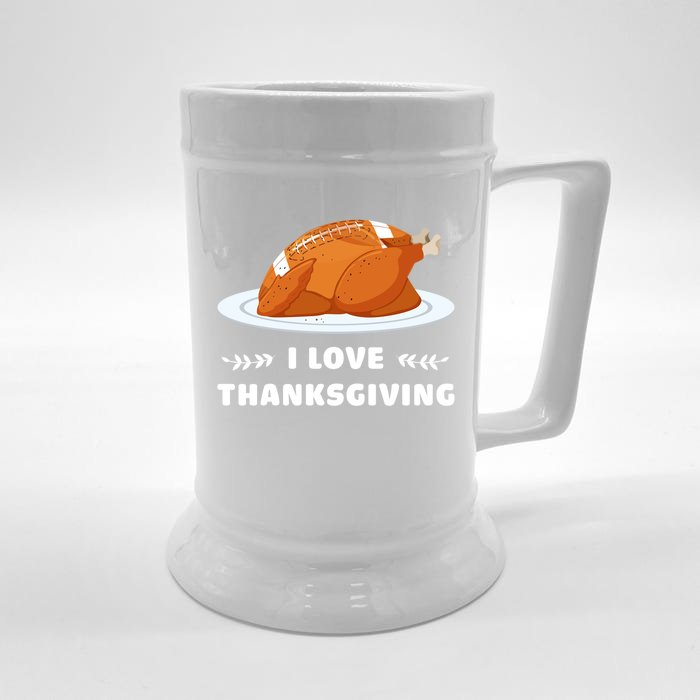 I Love Thanksgiving Funny Football Turkey Cute Gift Front & Back Beer Stein