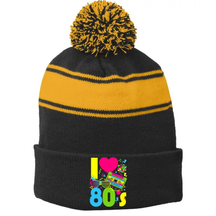 I Love The 80s 70s 80s Party Retro Costume Stripe Pom Pom Beanie