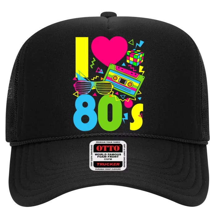 I Love The 80s 70s 80s Party Retro Costume High Crown Mesh Trucker Hat