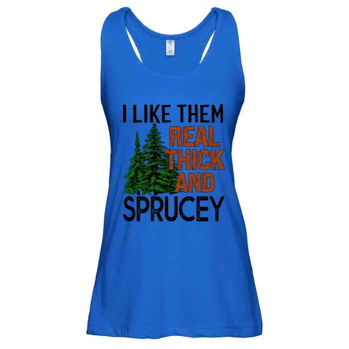 I Like Them Real Thick And Sprucey Funny Christmas Tree Xmas Gift Ladies Essential Flowy Tank