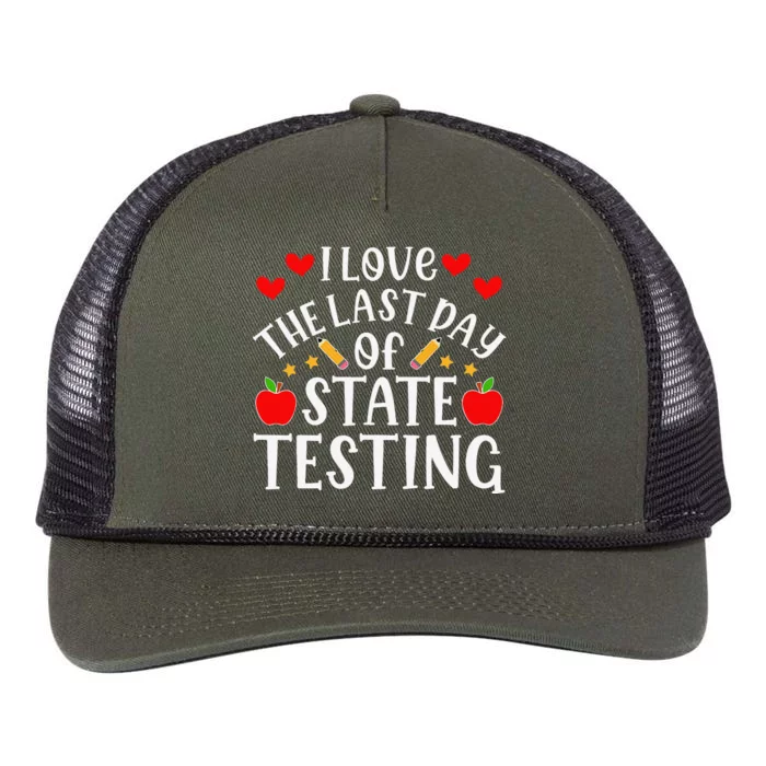 I Love The Last Day Of State Testing Funny Quote Teacher Retro Rope Trucker Hat Cap