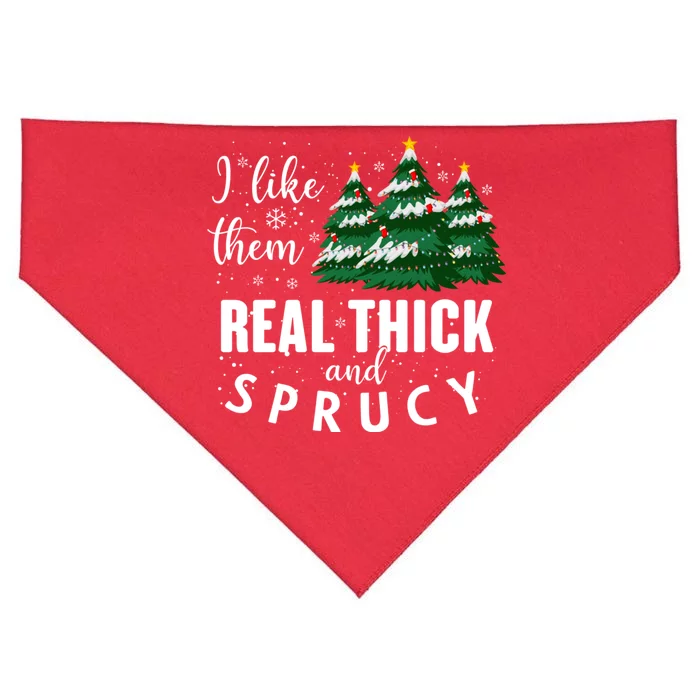 I Like Them Real Thick And Sprucey Funny Christmas Tree USA-Made Doggie Bandana