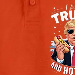 I Love Trump And Hot Dogs Hilarious Conservative Dry Zone Grid Performance Polo