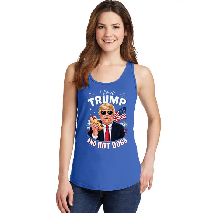 I Love Trump And Hot Dogs Hilarious Conservative Ladies Essential Tank