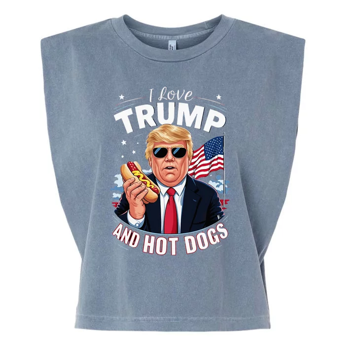 I Love Trump And Hot Dogs Hilarious Conservative Garment-Dyed Women's Muscle Tee