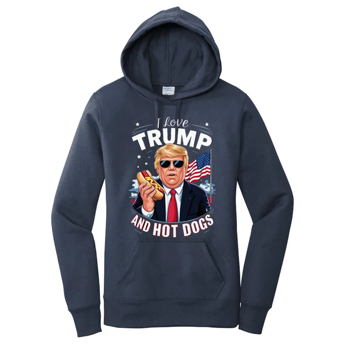 I Love Trump And Hot Dogs Hilarious Conservative Women's Pullover Hoodie