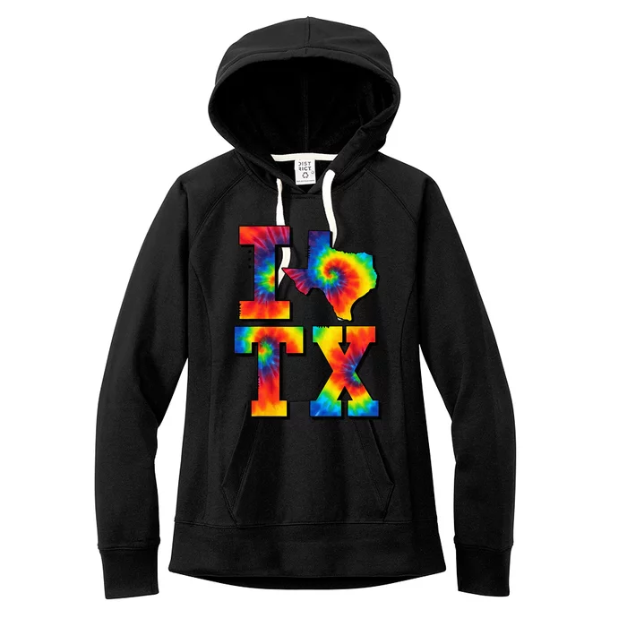 I Love Texas Funny Tie Dye Texas Lovers Women's Fleece Hoodie