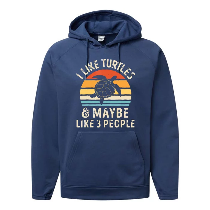 I Like Turtles And Maybe 3 People Turtle Reptile Lover Retro Performance Fleece Hoodie