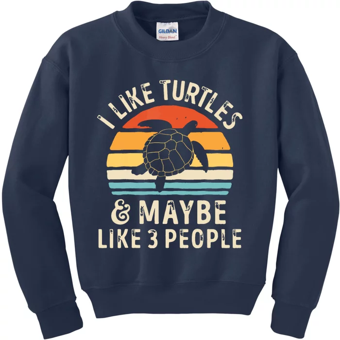 I Like Turtles And Maybe 3 People Turtle Reptile Lover Retro Kids Sweatshirt