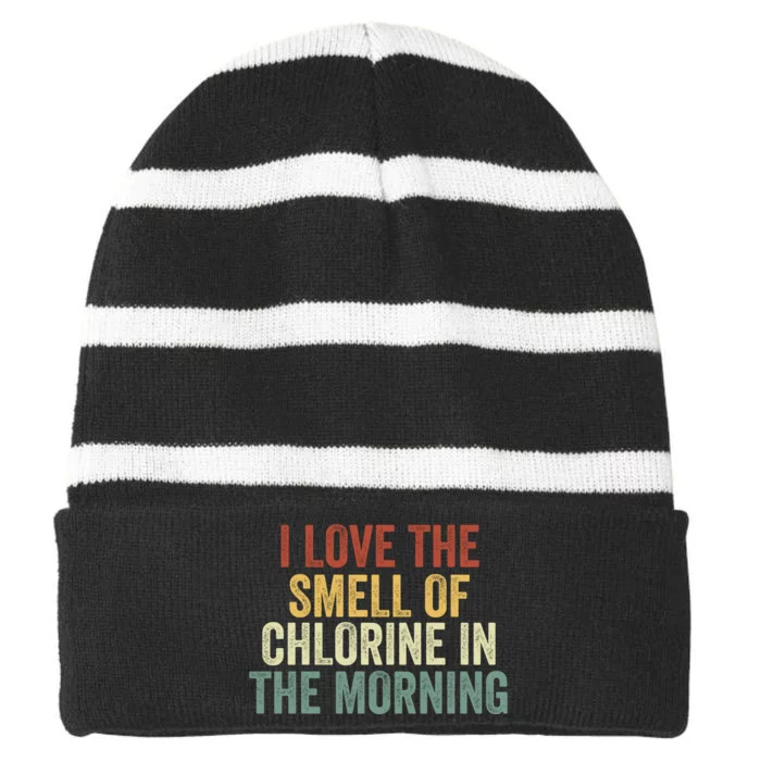 I Love The Smell Of Chlorine In The Morning Swimming Coach Striped Beanie with Solid Band