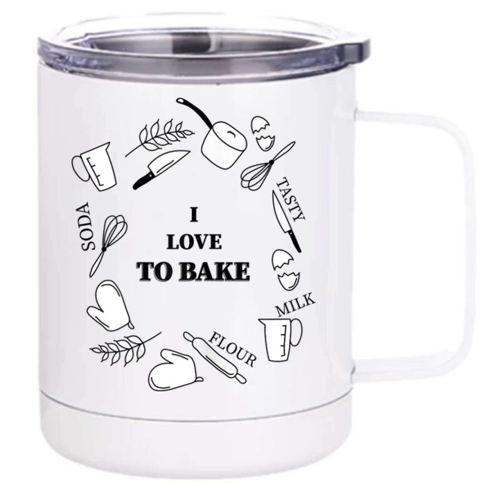 I Love To Bake Baking Ingredients And Utensils Great Gift Front & Back 12oz Stainless Steel Tumbler Cup