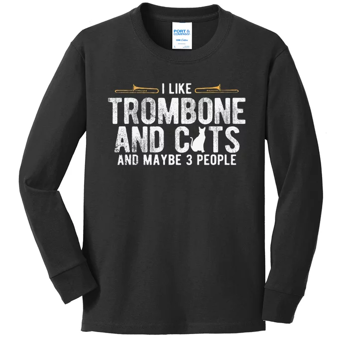 I Like Trombone And Cats Marching Band Jazz Trombone Kids Long Sleeve Shirt