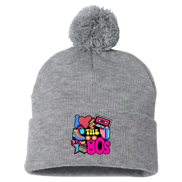 I Love The 80s Retro Cool Pom Pom 12in Knit Beanie