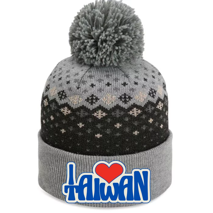 I Love Taiwan Country Taiwanese People Red Heart Gift The Baniff Cuffed Pom Beanie