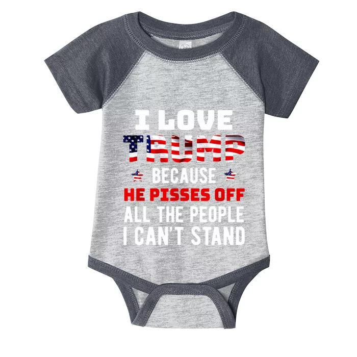 I Love Trump Because He Pisses Off The People I CanT Stand Infant Baby Jersey Bodysuit