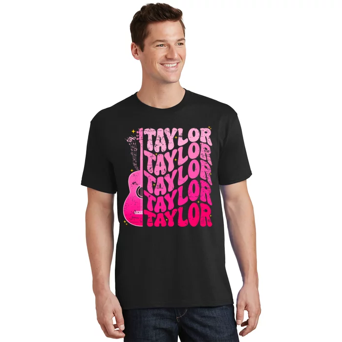 I Love Taylor Retro 80s Themes Retro First Name Personalized Groovy 80s Pink T-Shirt