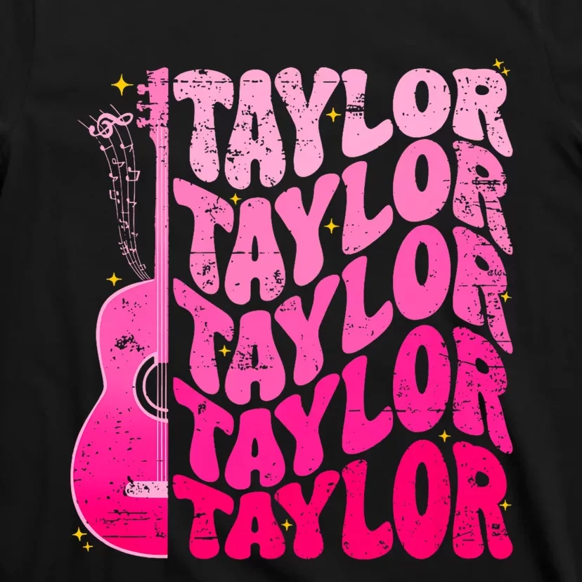 I Love Taylor Retro 80s Themes Retro First Name Personalized Groovy 80s Pink T-Shirt