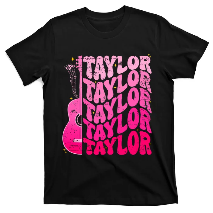 I Love Taylor Retro 80s Themes Retro First Name Personalized Groovy 80s Pink T-Shirt