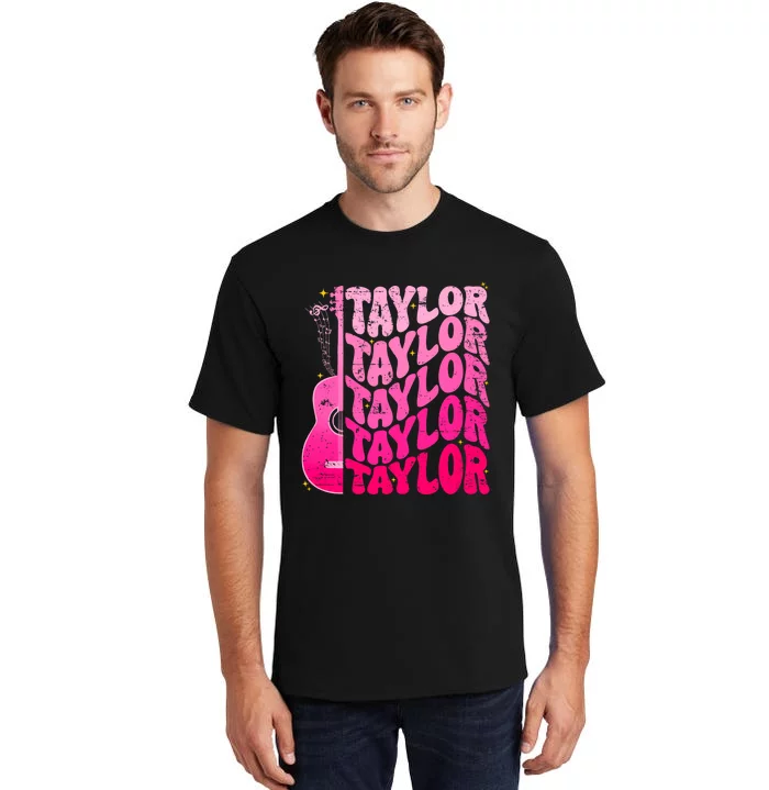 I Love Taylor Retro 80s Themes Retro First Name Personalized Groovy 80s Pink Tall T-Shirt