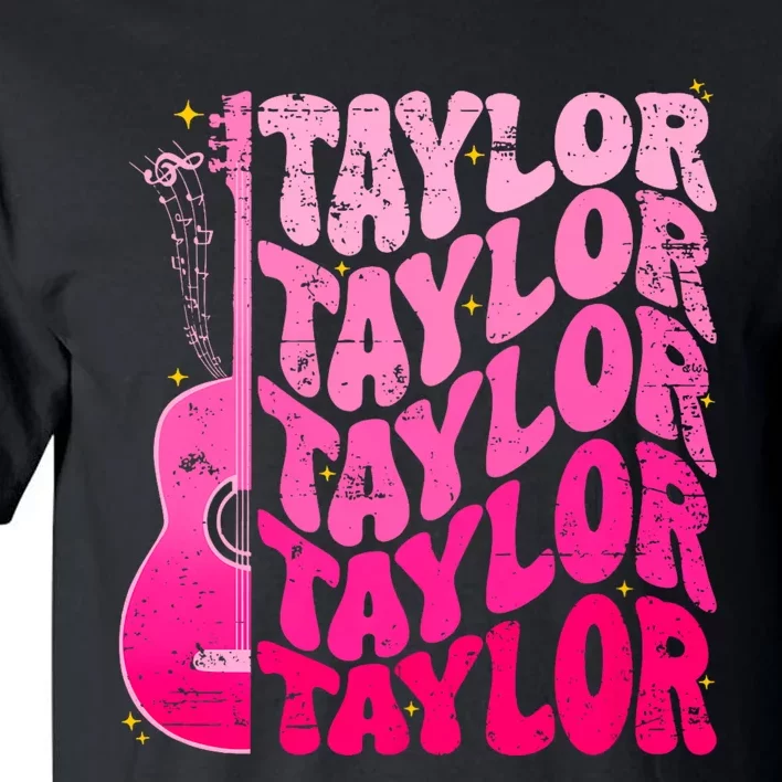 I Love Taylor Retro 80s Themes Retro First Name Personalized Groovy 80s Pink Tall T-Shirt