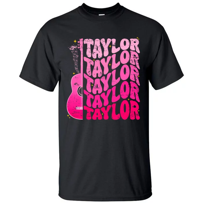 I Love Taylor Retro 80s Themes Retro First Name Personalized Groovy 80s Pink Tall T-Shirt