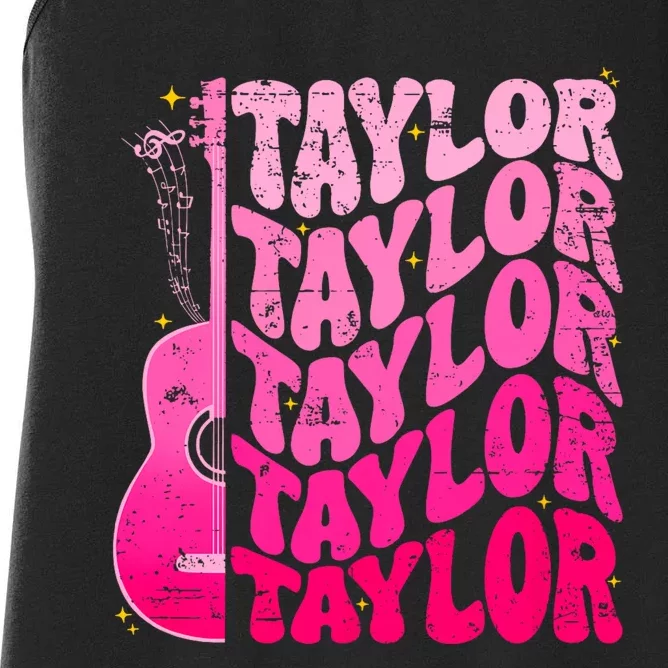 I Love Taylor Retro 80s Themes Retro First Name Personalized Groovy 80s Pink Women's Racerback Tank