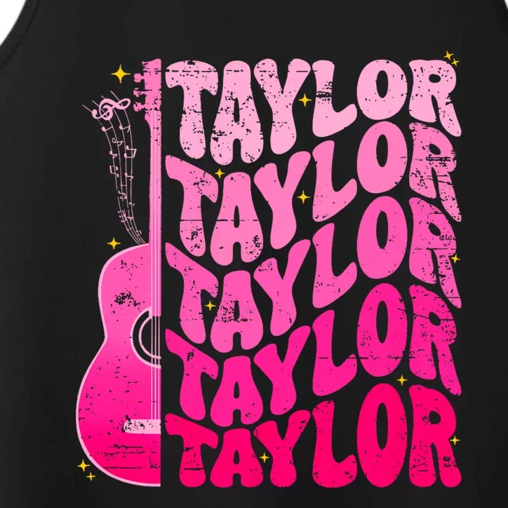 I Love Taylor Retro 80s Themes Retro First Name Personalized Groovy 80s Pink Performance Tank