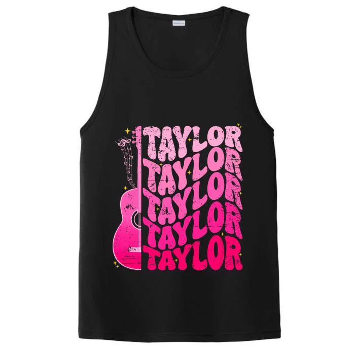 I Love Taylor Retro 80s Themes Retro First Name Personalized Groovy 80s Pink Performance Tank