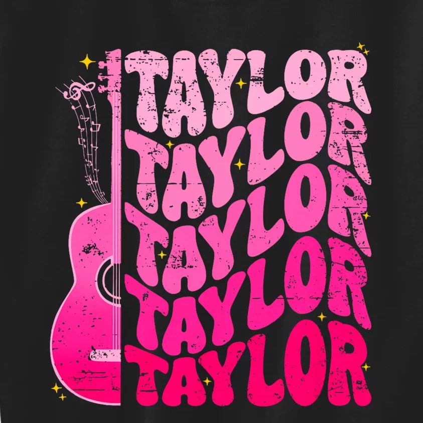 I Love Taylor Retro 80s Themes Retro First Name Personalized Groovy 80s Pink Kids Sweatshirt