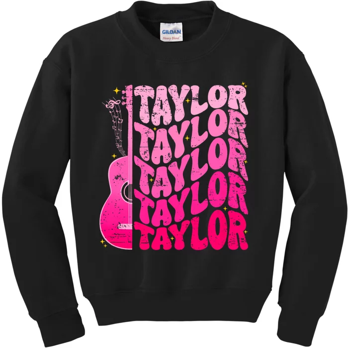 I Love Taylor Retro 80s Themes Retro First Name Personalized Groovy 80s Pink Kids Sweatshirt