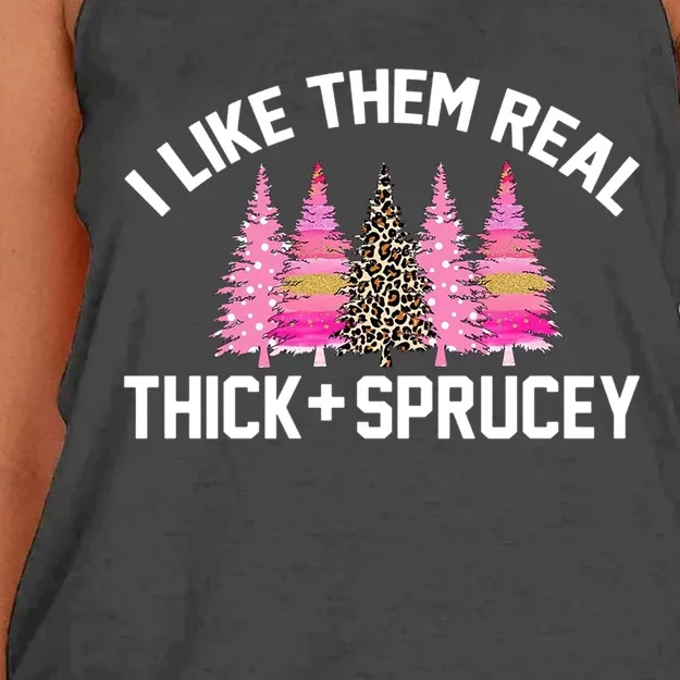 I Like Them Real Thick Sprucey Christmas Tree Great Gift Women's Knotted Racerback Tank