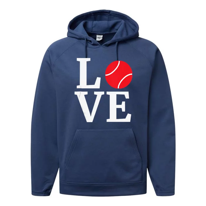 I Love Tennis Gift Valentine's Day For Tennis Lover Performance Fleece Hoodie