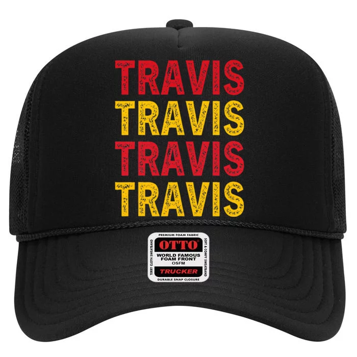 I Love Travis Personalized Name Travis High Crown Mesh Trucker Hat