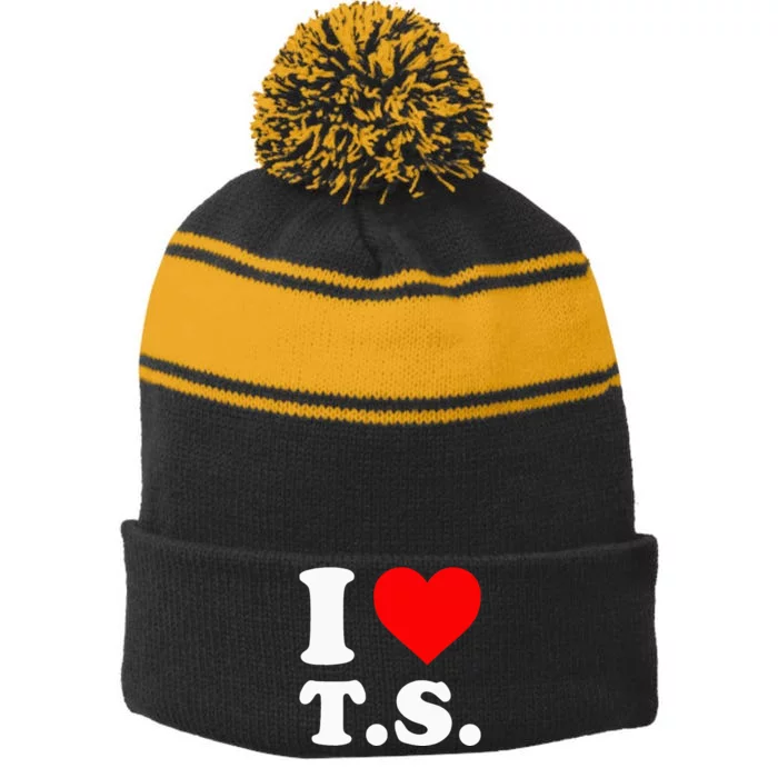 I Love T.S Stripe Pom Pom Beanie