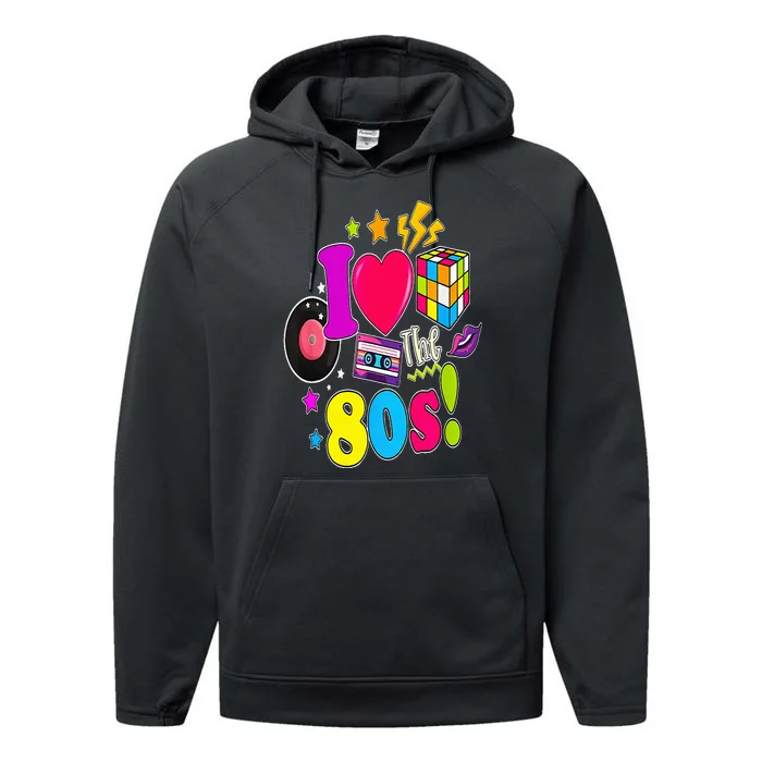 I Love The 80s Vintage Outfit 80's Theme Retro Vibes Fashion Performance Fleece Hoodie