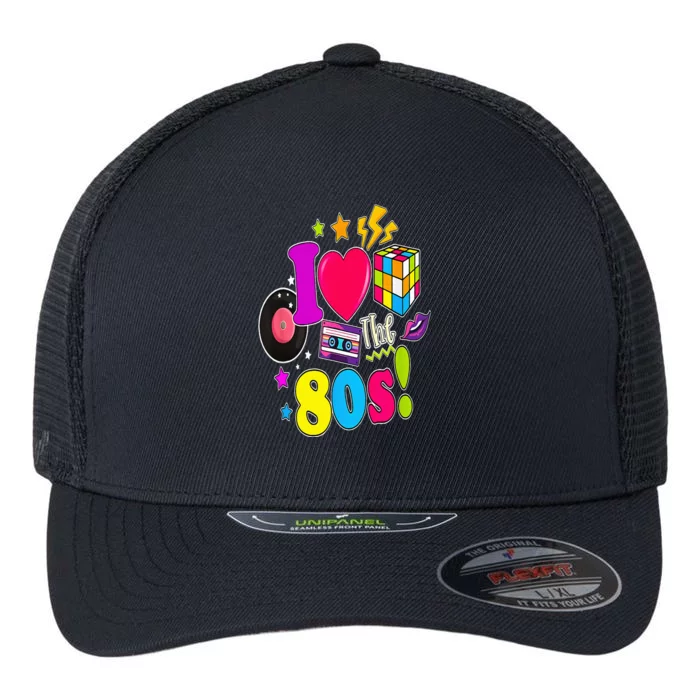 I Love The 80s Vintage Outfit 80's Theme Retro Vibes Fashion Flexfit Unipanel Trucker Cap